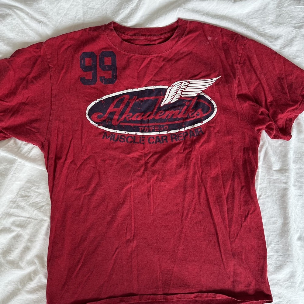 Akademiks‎ Shirt Mens Large Red Graphic Tee Hip Hop Streetwear Oversized